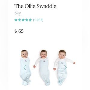 The Ollie World Smarter Swaddle in Sky - one size & never used!